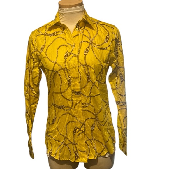 Lauren Ralph Lauren Yellow Button-Up Shirt with Chain PatternSize Small Petite